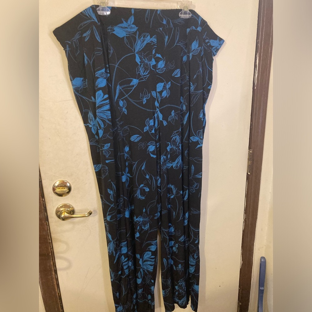 Black dressy pants with teal flowers